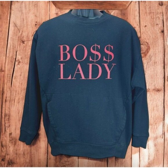 Express "Boss Lady" Womens Black Pockets Sweatshirt Small - Picture 1 of 6